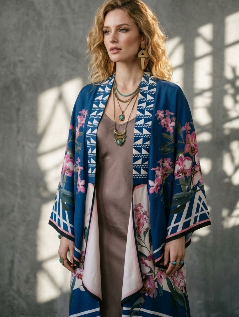 Flying Tomato Tropical Orchid Floral Kimono Duster Wrap Boho Cardigan M/L